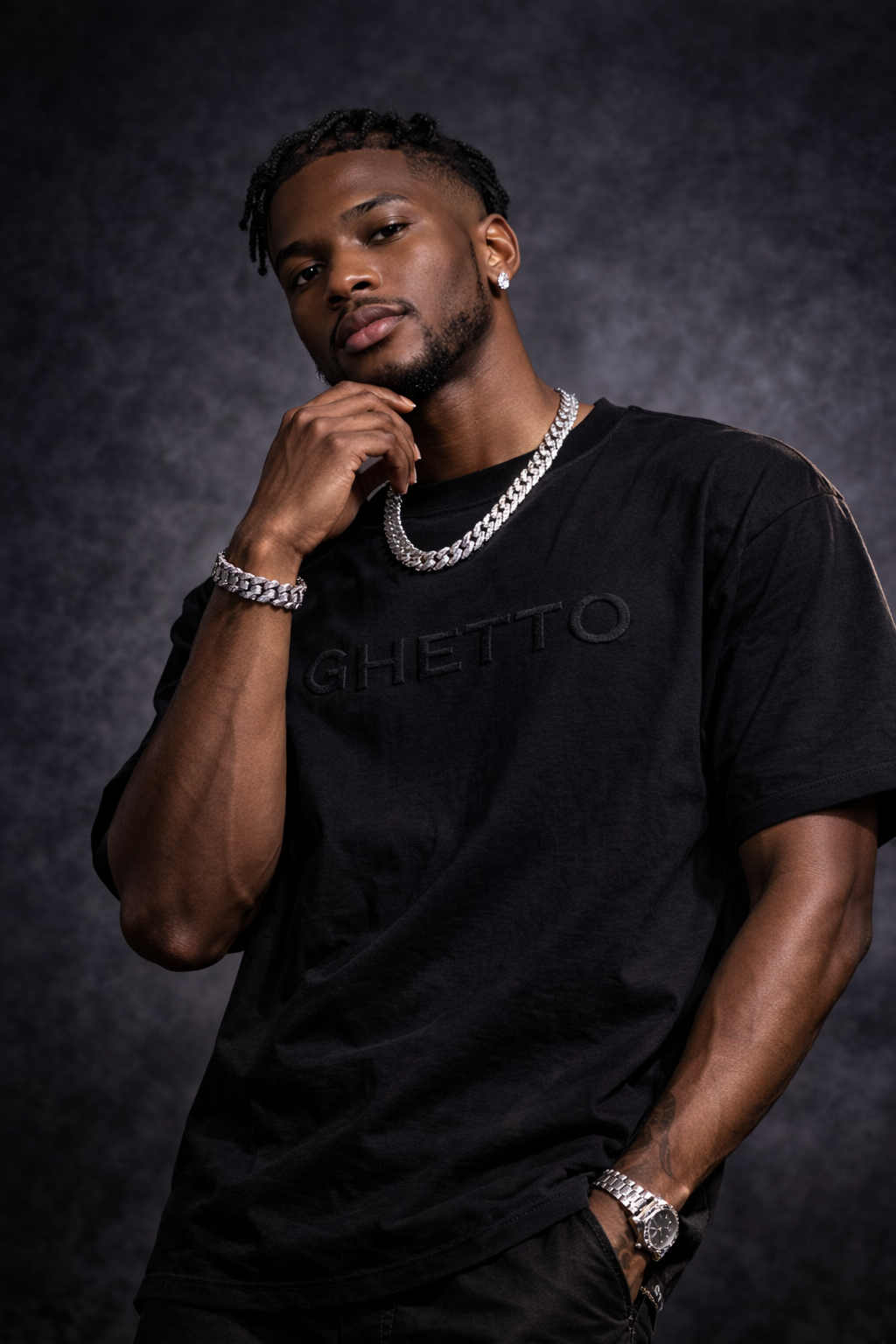 GHETTO Embroidered Heavyweight Tee – (Jet Black)