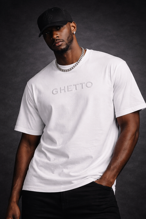 GHETTO Embroidered Heavyweight Tee – (White)