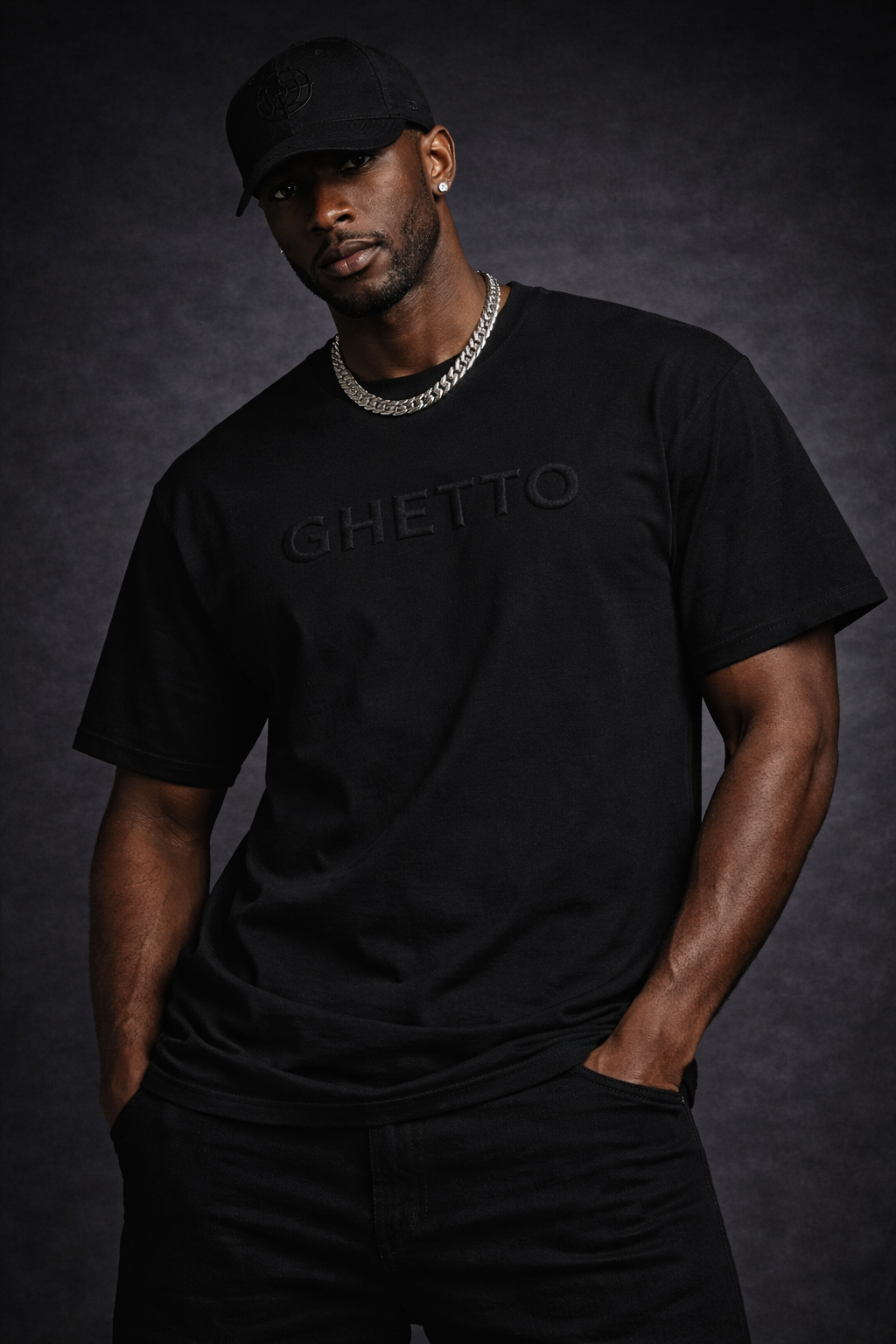 GHETTO Embroidered Heavyweight Tee – (Jet Black)