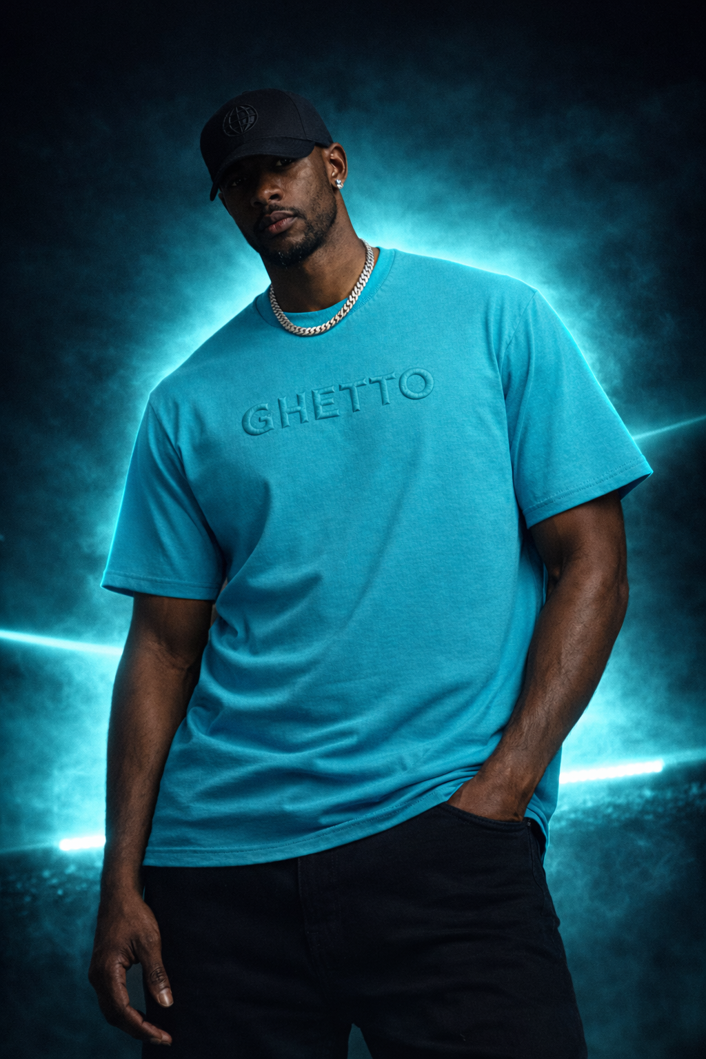 GHETTO Heavyweight Embroidered Tee – Electric Teal (Limited Release)