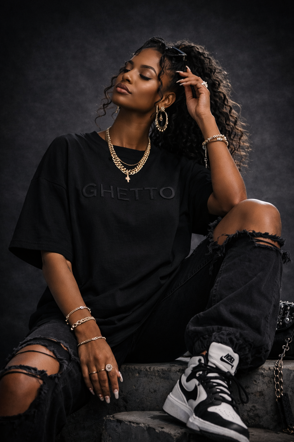 GHETTO Embroidered Heavyweight Tee – (Jet Black)