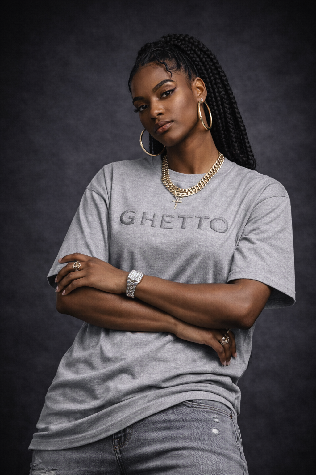 GHETTO Heavyweight Embroidered Tee – (Heather Gray)