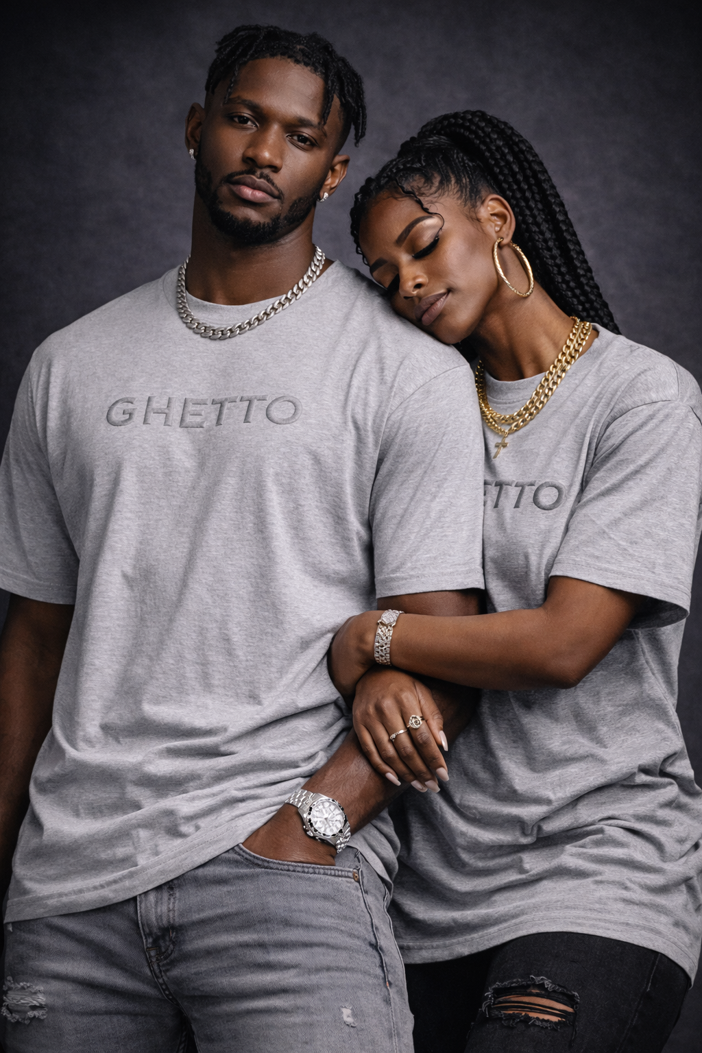 GHETTO Heavyweight Embroidered Tee – (Heather Gray)
