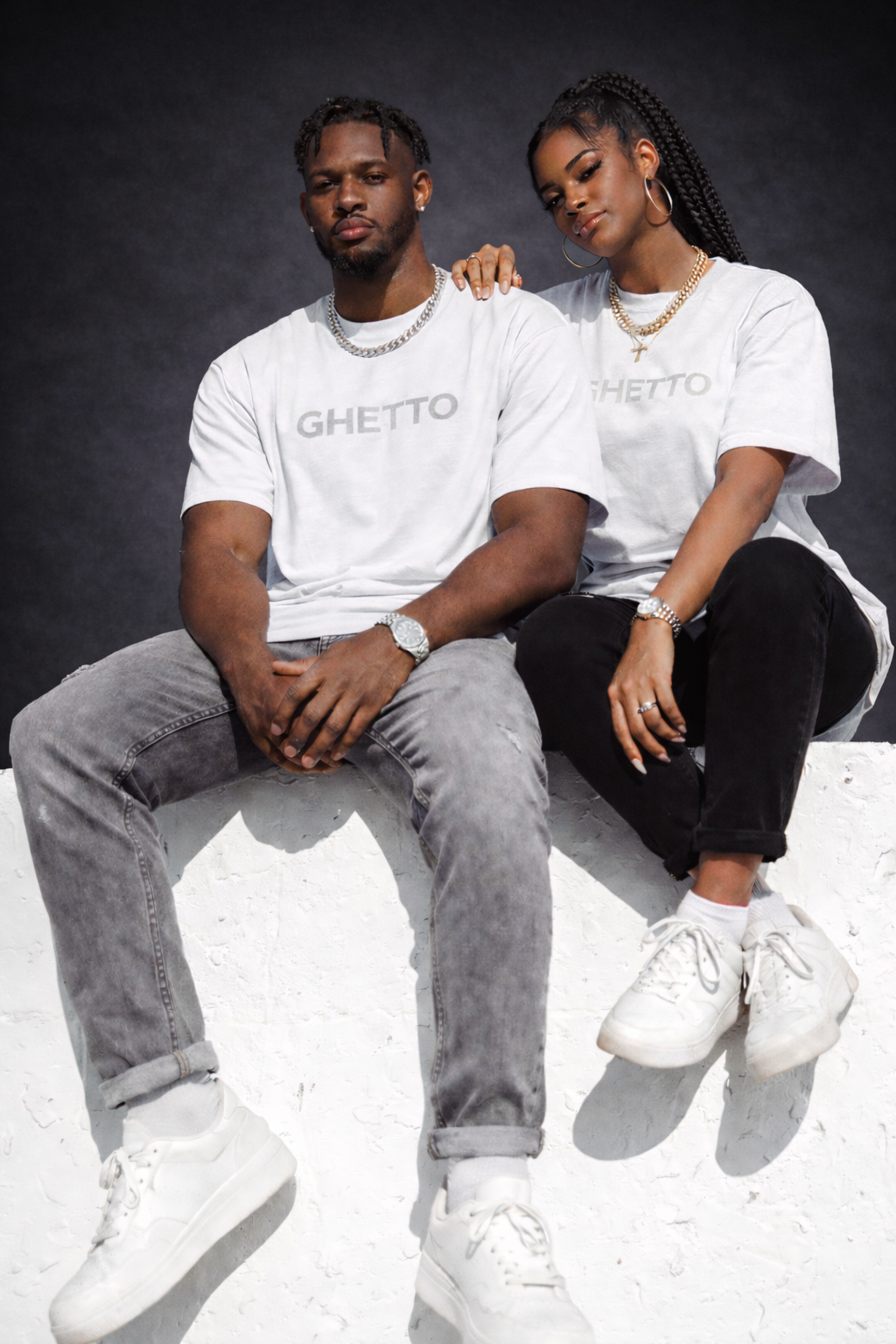 GHETTO Embroidered Heavyweight Tee – (White)