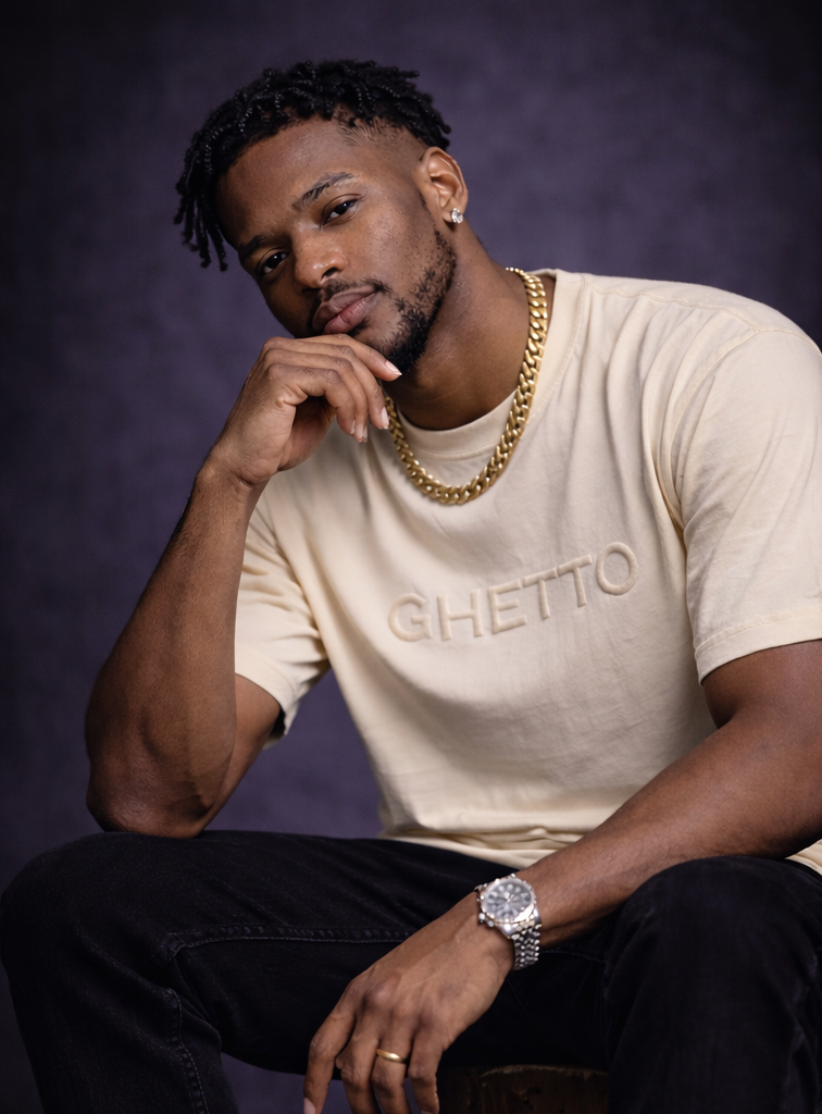 GHETTO Heavyweight Embroidered Tee – (Bone)