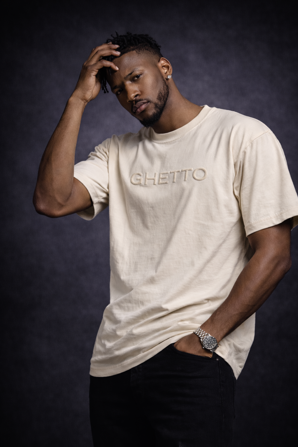 GHETTO Heavyweight Embroidered Tee – (Bone)